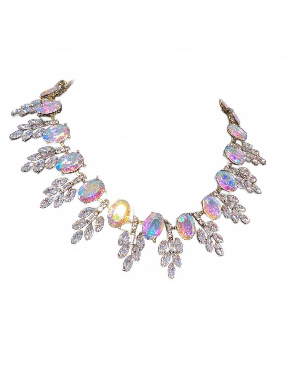 Aratta Silent Journey Elegant Iridescent Statement Necklace with Crystal Accents